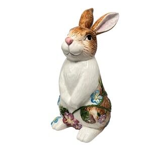 Rabbit Figurine Floral 3D Vtg WCL Pottery Hand Painted 9" Easter Cottage Sweet